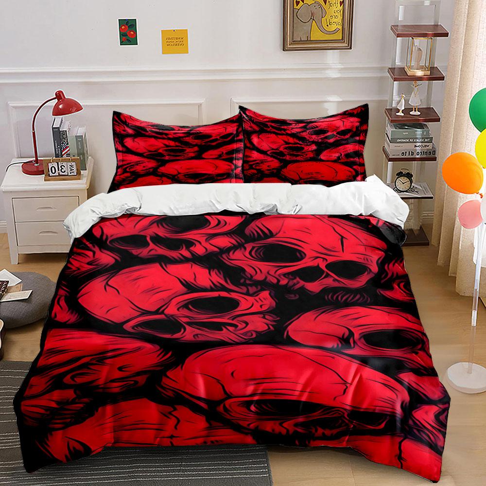 Red and Black Skulls. Bedding Sets Duvet Cover Sets Duvet Covers Pillowcases(1* Duvet Cover 2* Pillowcases Without Duvet Insert)