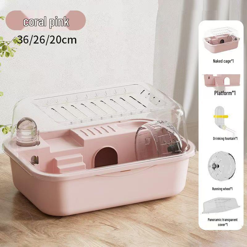 Akryl Takvindu Hamster Slott Bur med Fullt Sett Tilbehør