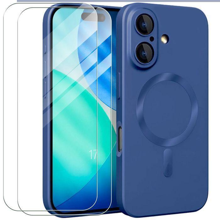 Coque de Téléphone - E.F.Connection - iPhone 17 - Cercle Magnétique Bleu Marine - 2 Verres Trempés