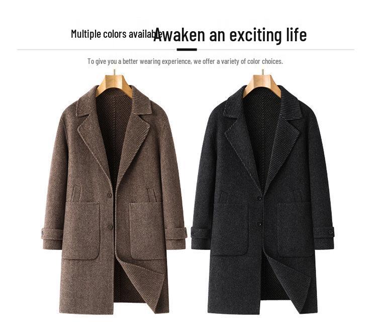 Men's Wool Double-Faced Mid-Length Trench Coat - 2025 Autumn/Winter Collection