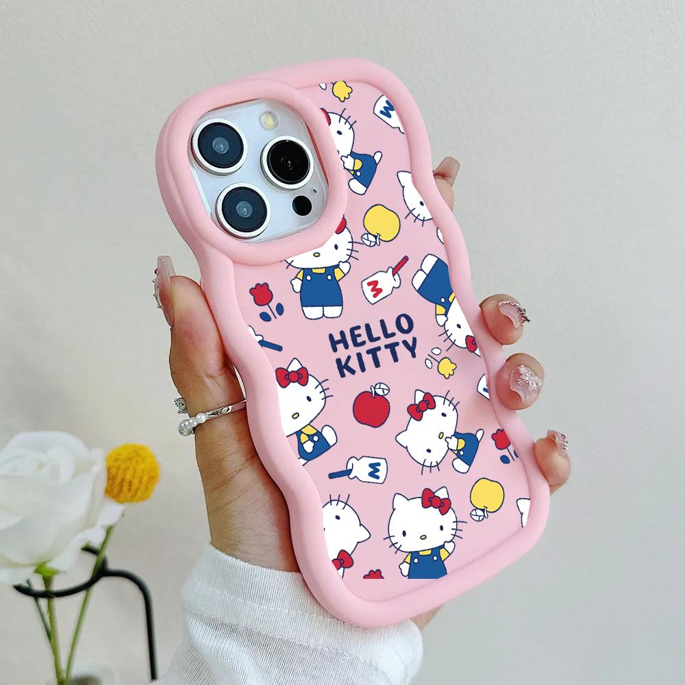 Pink Hello Kitty Phone Case For Iphone 17 Pro Max 17 Air 16 15 14 13 12 11 Pro Max 16e 16 Plus 7 8 SE XR Sanrio Candy Wave Cover