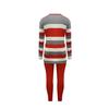 Standard size women's two-piece set, 1D printed casual striped round neck long-sleeved top and pants set, pants pocket.