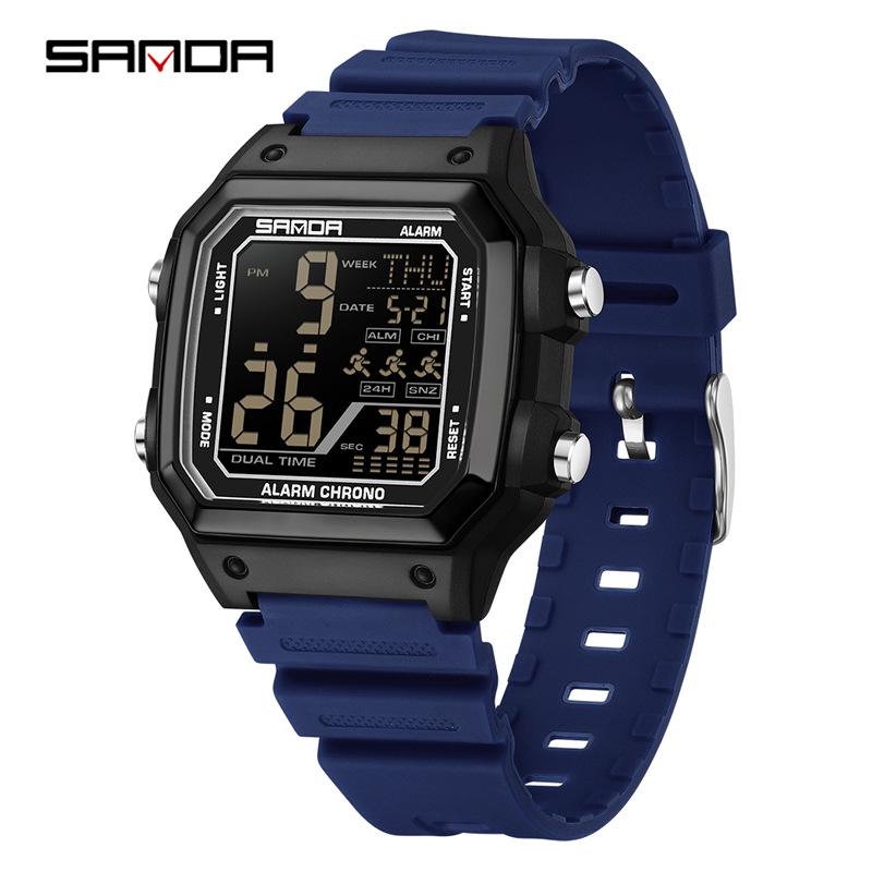 Sanda Men's Outdoor Sports Electronic Watch - Multifunctional, Waterproof, with Countdown and Snooze Feature.