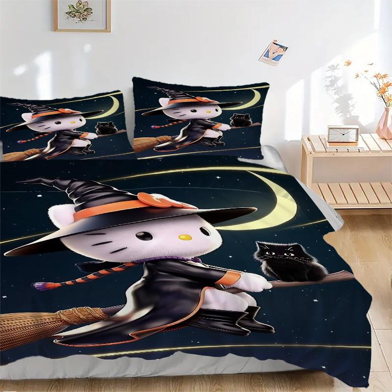 

3pcs Witch Kitty Duvet Cover Set, Includes 1 Duvet Cover and 1/2 Pillowcases (No Insert) yy251104210 135x200cm