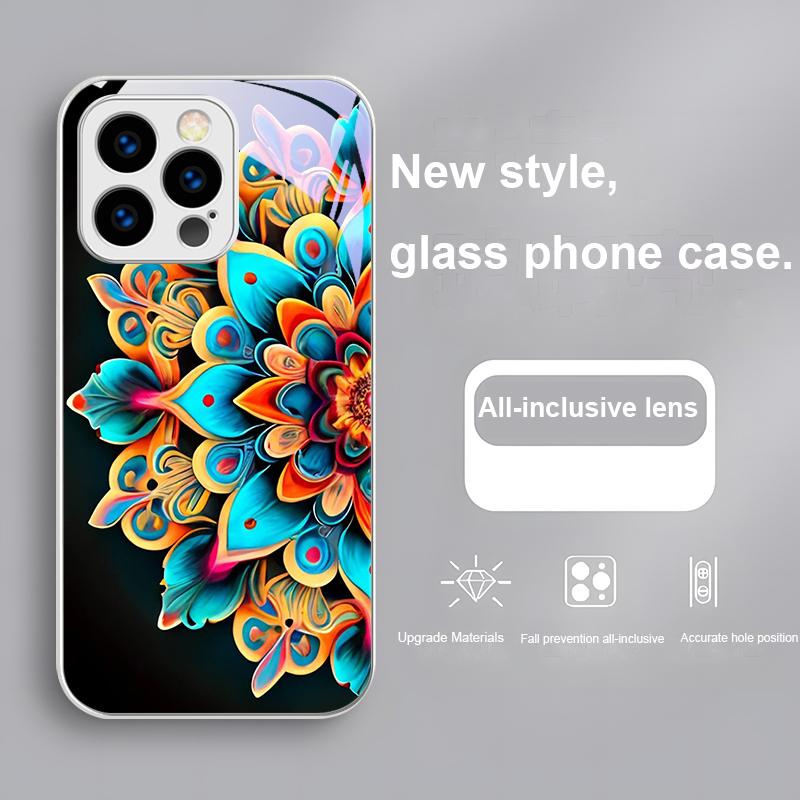 Abstract Flower Green For IPhone 16 Pro Max 15 P Lus 14 Pro 13 12 Mini 11 P Ro Max X XS 7 8 Plus 2022 Tempered Glass Phone Case