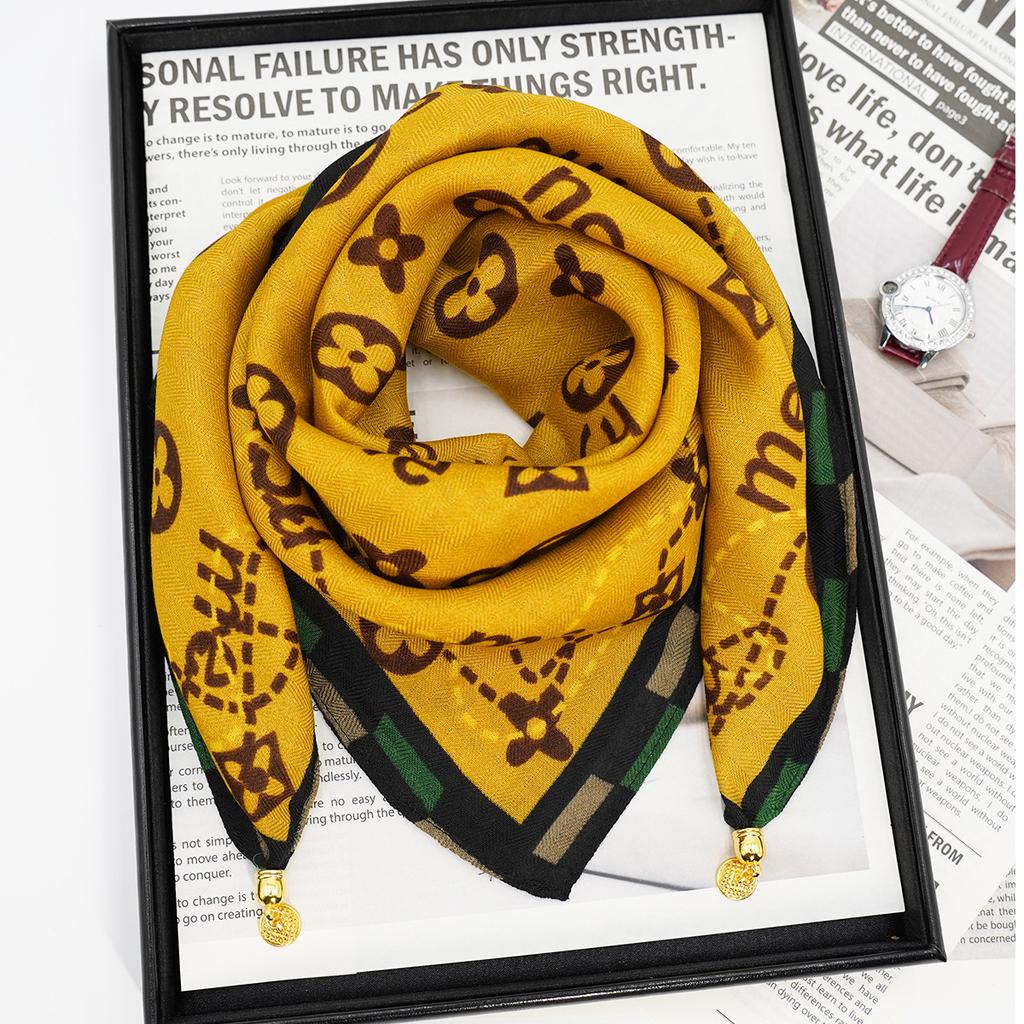 Silk Scarf with Magnetic Buckle - Square, Fashionable Winter Accessory for Women