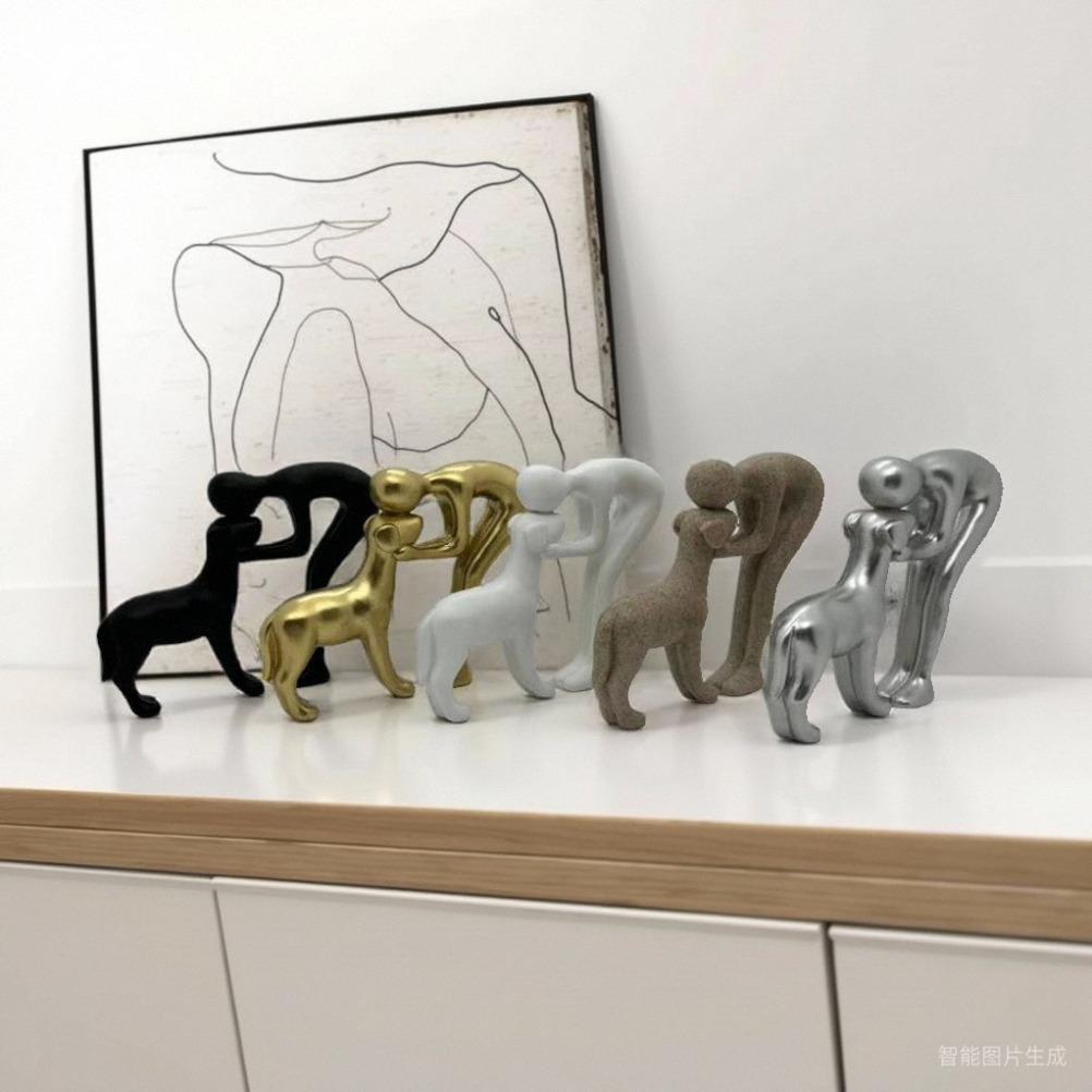 Handmade Resin Dog and Owner Statue Cute Dog Sculpture Home Decor Items Sculptures and Figurines Home Decoration Gift