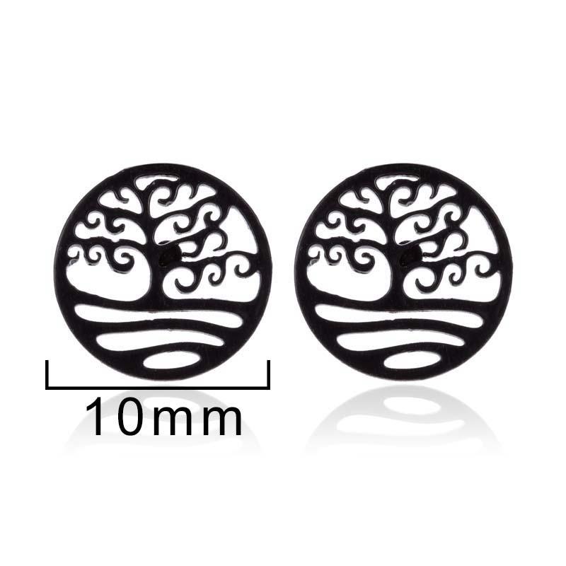Korean Style Geometric Tree of Life Round Earrings In Stainless Steel for Women - Christmas Tree Cartilage Studs