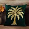Modern Minimalist Plush Pillow Cover With Gold Coconut Tree Embroidery For Living Room Decor