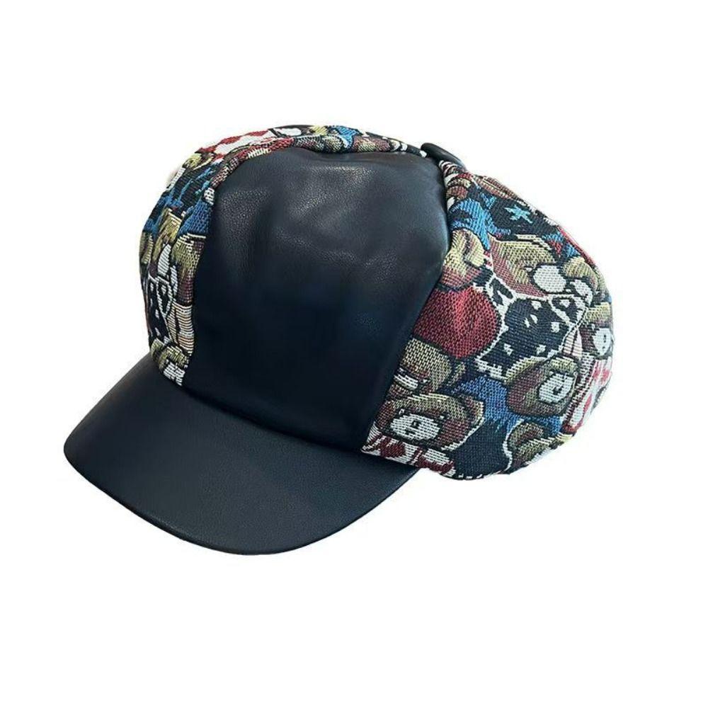 

Bear Print Baseball Cap Retro Duckbill Cap Casual Sun Caps темно-коричневого кольору