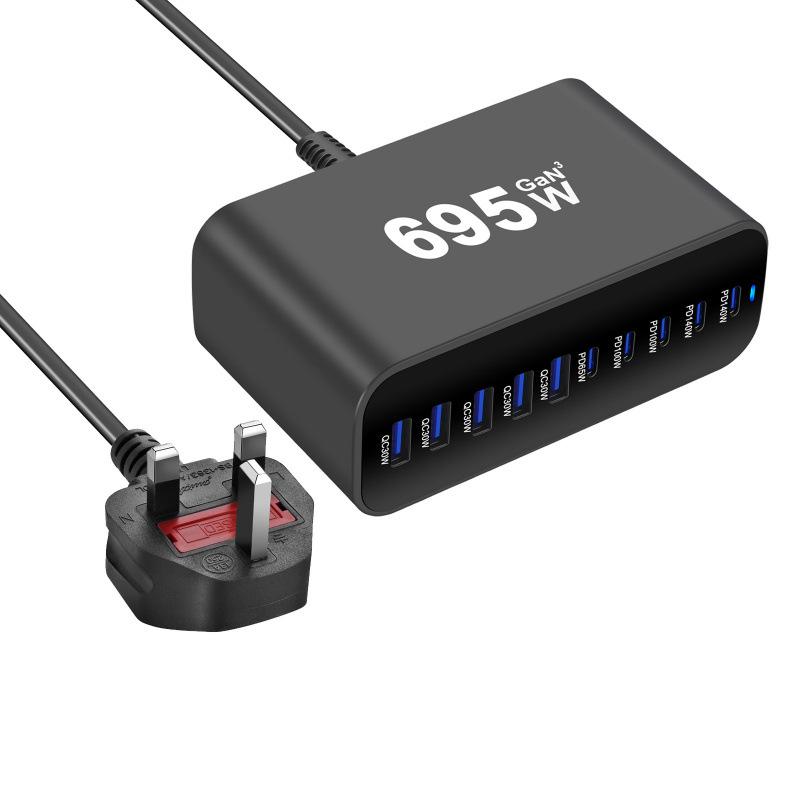 

New Gallium Nitride 800W Multi-port PD Desktop Charger with AU Plug Adapter 695W UK Plug чёрный