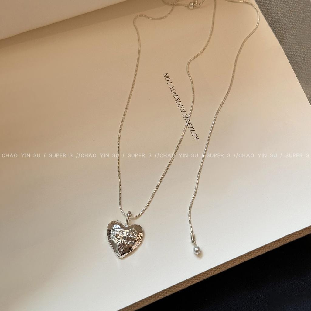 Silver Star Heart Pull Adjustable Clavicle Necklace Fashion Sweater Chain For Women