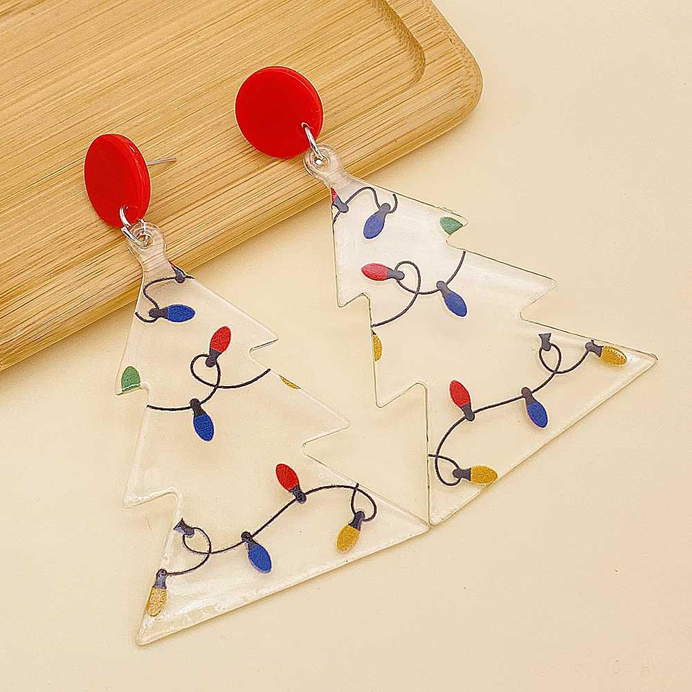 New Acrylic Christmas Tree & Lights Dangle Earrings - Transparent European & American Holiday Style