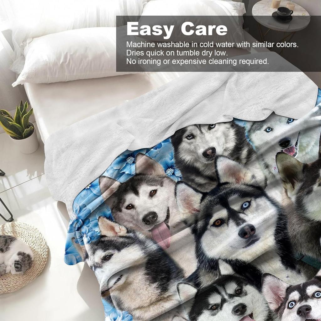 Husky Print Pet Blanket, Cute Dog-Head Pet Cover, Soft And Comfortable, Washable And Easy To Clean, Pet Sleeping Blanket