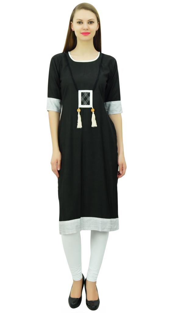 Bimba Women Rayon Tunic 3 4 Sleeve Chic Kurti Kurta Indian Ethnic Dress