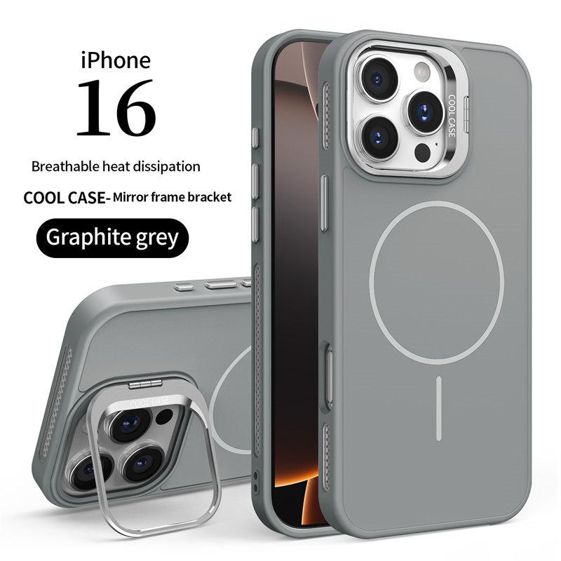 Luxury Liquid Lens Stand Cooling Magnetic Case for iPhone 16 Pro Max 16 Plus 15 14 13 12 Pro 11 All-inclusive Fall Protection Cover