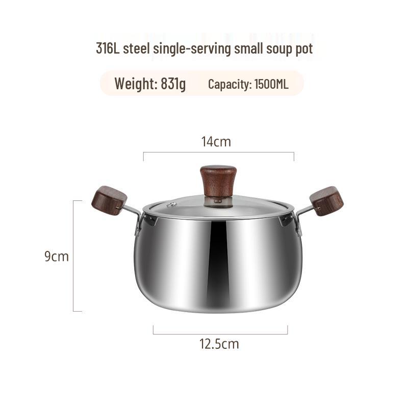316 Stainless Steel Mini Stockpot, Double Ear, Thickened for Gas & Induction Cooking