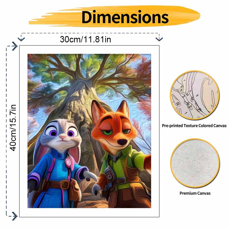 Disney Oil Painting Handmade Diy Zootopia Nick and Judy Selfie Gifts Home Decorations
