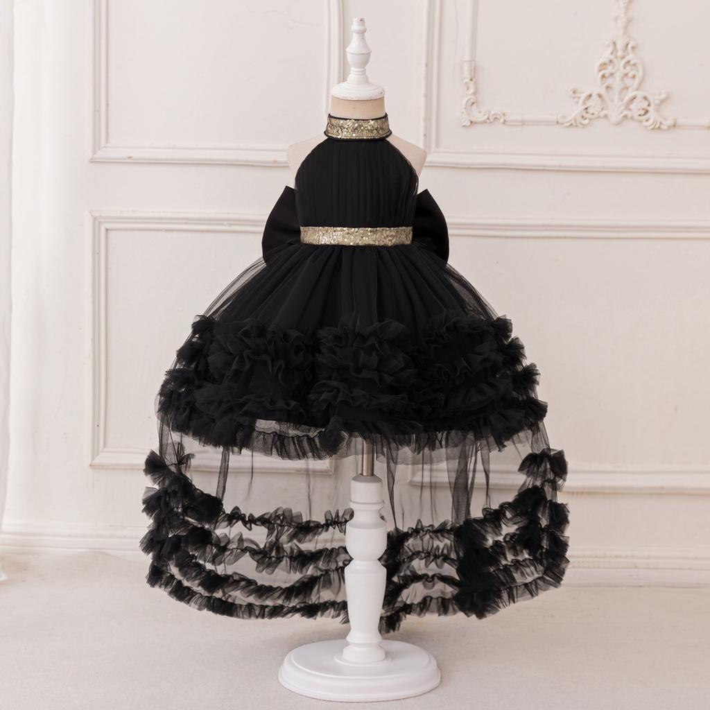 Children's Dress Black Tail Princess Skirt Halter Neck Mesh Dress Piano Performance Costume