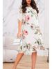 Loose Fit Chiffon Dress with Trendy Floral Print and Round Neck