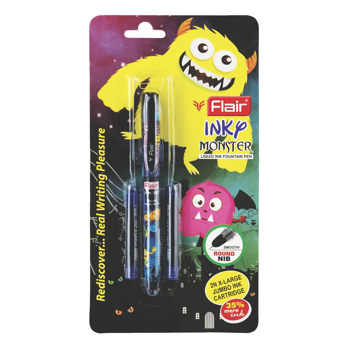 FLAIR Inky Series Monster Liquid Ink Fountain Pen Blister Pack Pack Of 2 Blue Ink Iridium Nib For Office School Use