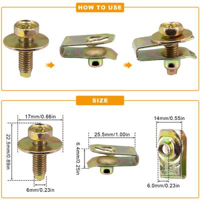 New 10pcs Car M6 Body Bolts Engine Cover Undertray Splash Shield Guard Bumper Fender Liner Retainer Fastener Rivet Screw Clips