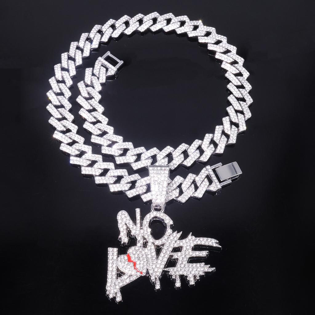Collana con Ciondolo Lettera Amore NO AMORE Pieno di Diamanti Hip Hop Nicchia Street Hiphop Personalizzata Catena Cubana Gioielli di Moda