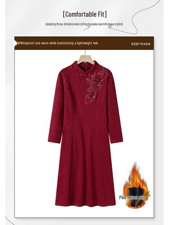 Plus Size Warm Winter Cheongsam for Mother of the Bride – Long, Velvet, Thicker