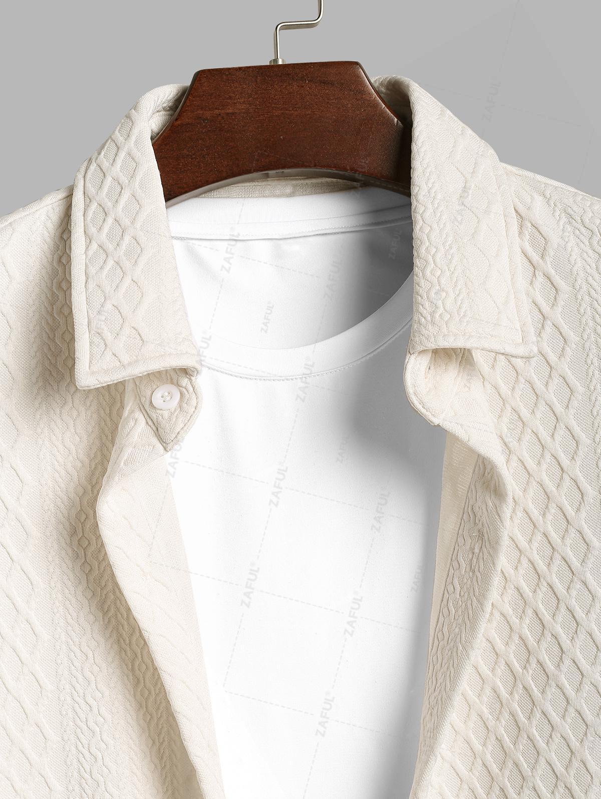 ZAFUL Мужская рубашка Air Cotton с геометрическим жаккардовым узором и длинными рукавами — фото 3