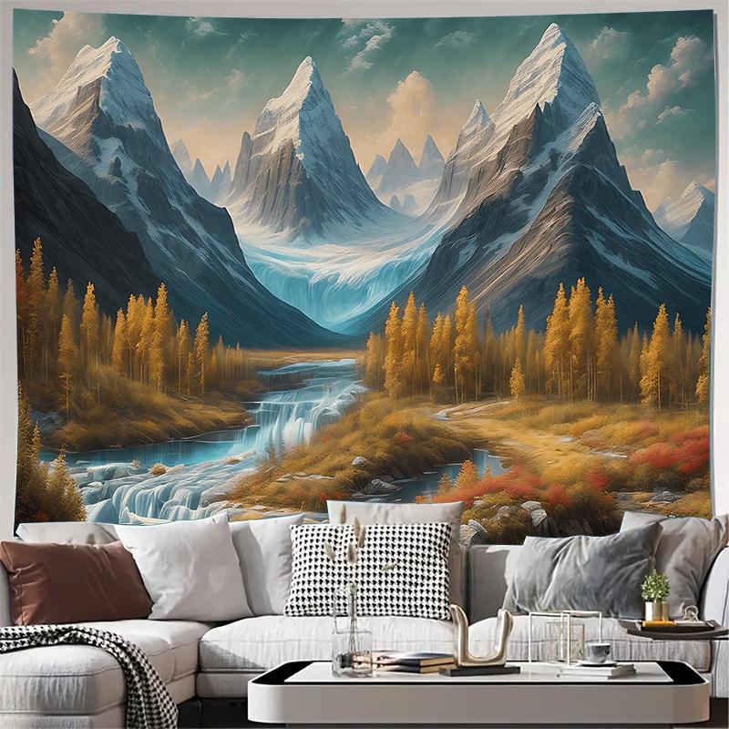 Mountain River Forest Landscape Wall Tapestry Machine Washable All Season Decor Art Print Nature Design Home Easy to clean