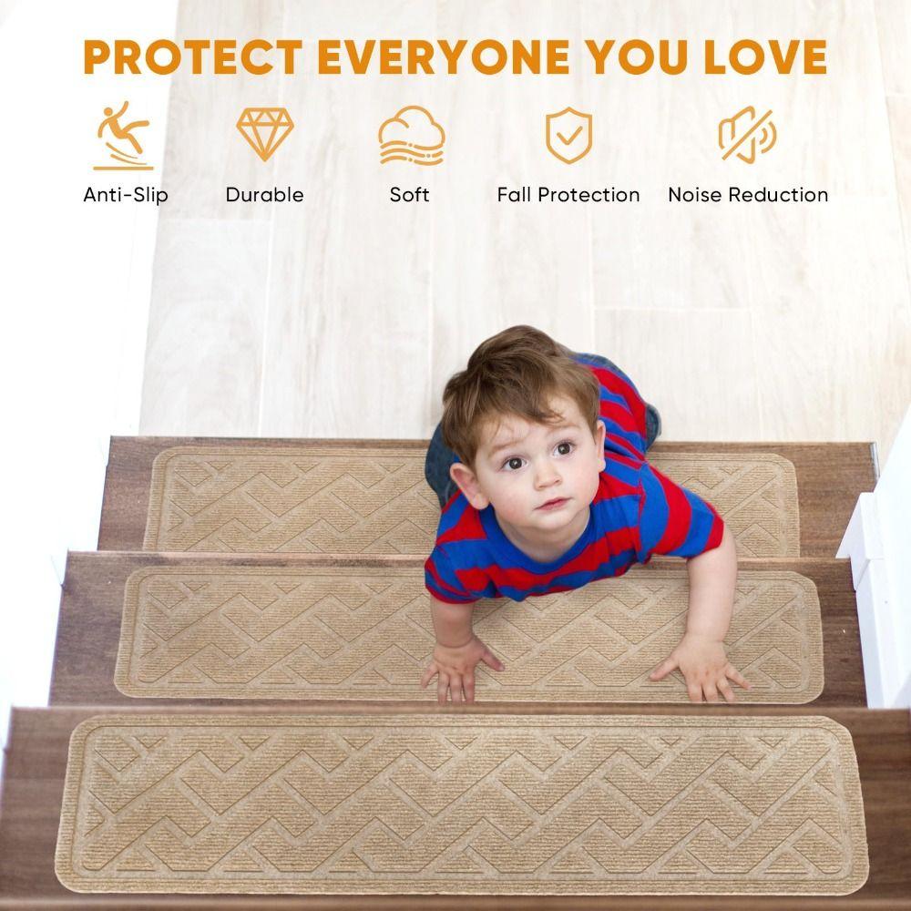 1pc Durable 8x30 Inch Stair Treads Non-Slip TPR Backing Stair Mats Noise Reduction Self-adhesive Stair Runner Rugs Home Decor