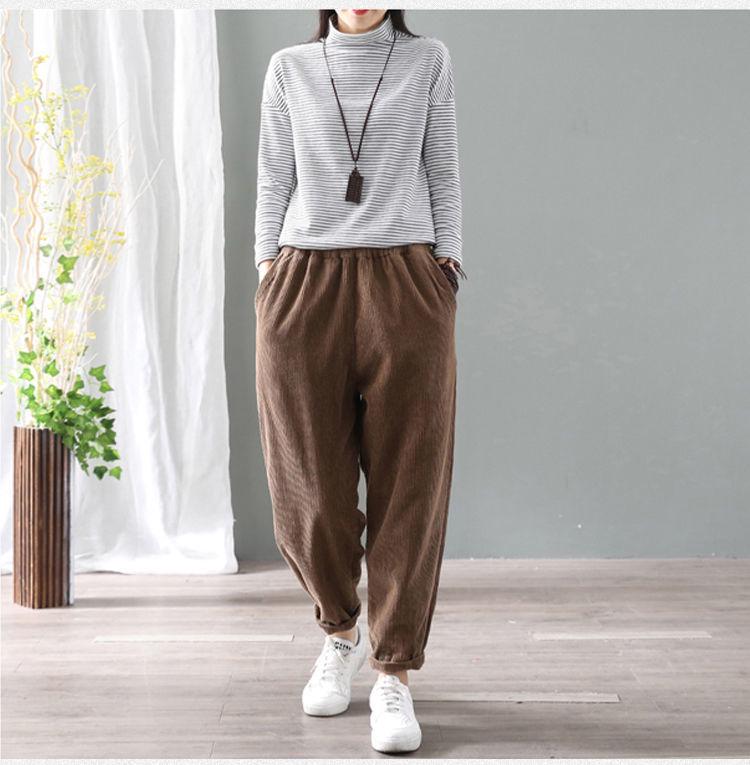 Women's Plus Size Corduroy Fleece-Lined Warm Harem Pants
