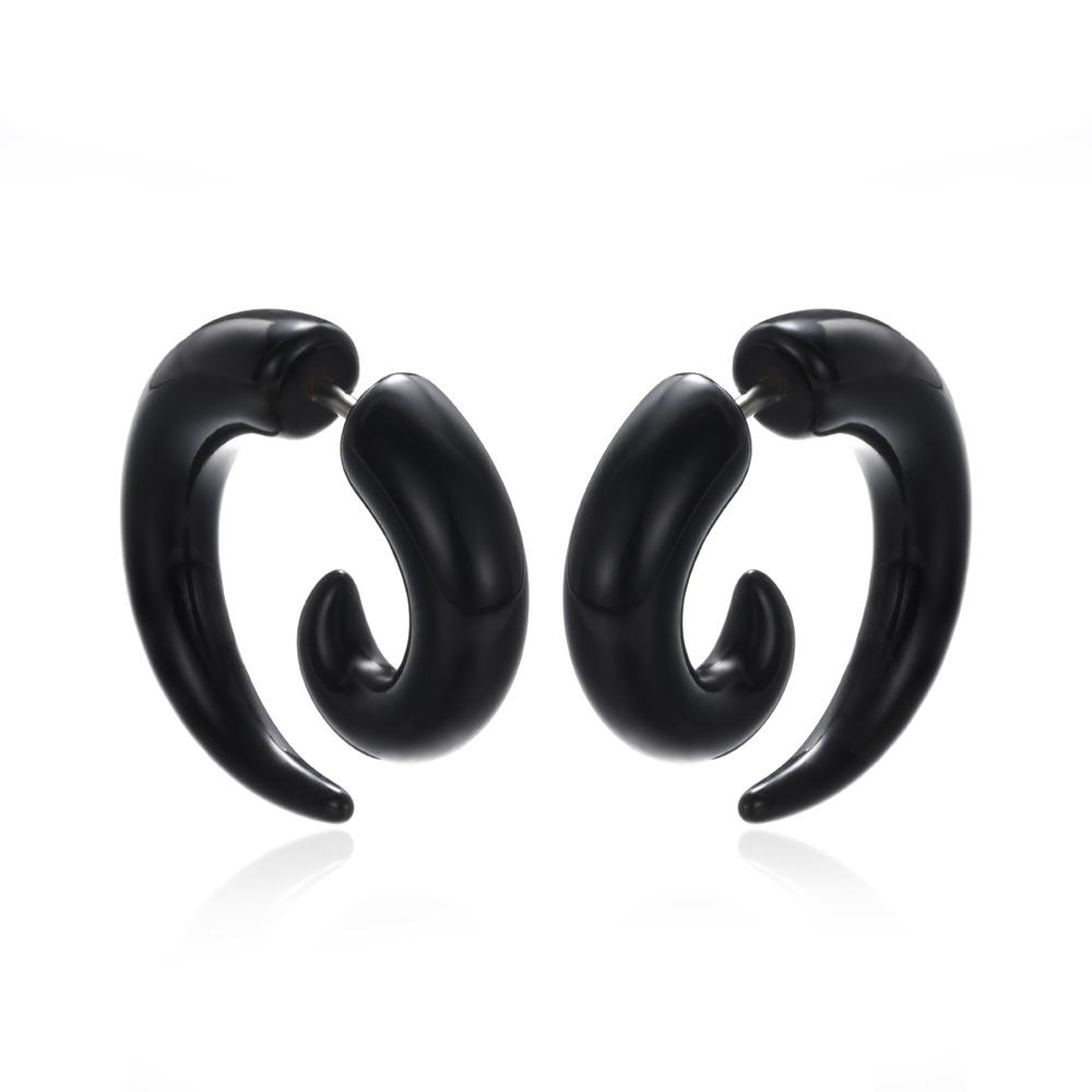 Fashion Black Horn Earrings For Women Hip-hop Acrylic Ear Stud Stainless Steel Anti-Allergies Earrings Gothic Spiral Ear
