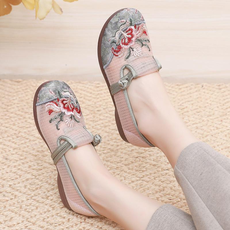 Women's Ethnic Style Embroidered Mesh Slip-On Flats - Breathable Summer Shoes