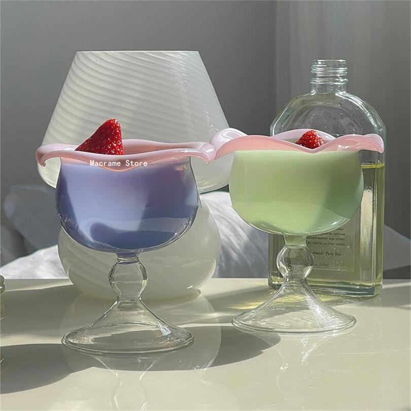 Colorful Creative Rose Tall Dessert Cup, Fresh and Cute, High Borosilicate Glass Candy Colored Ice Cream Bowl