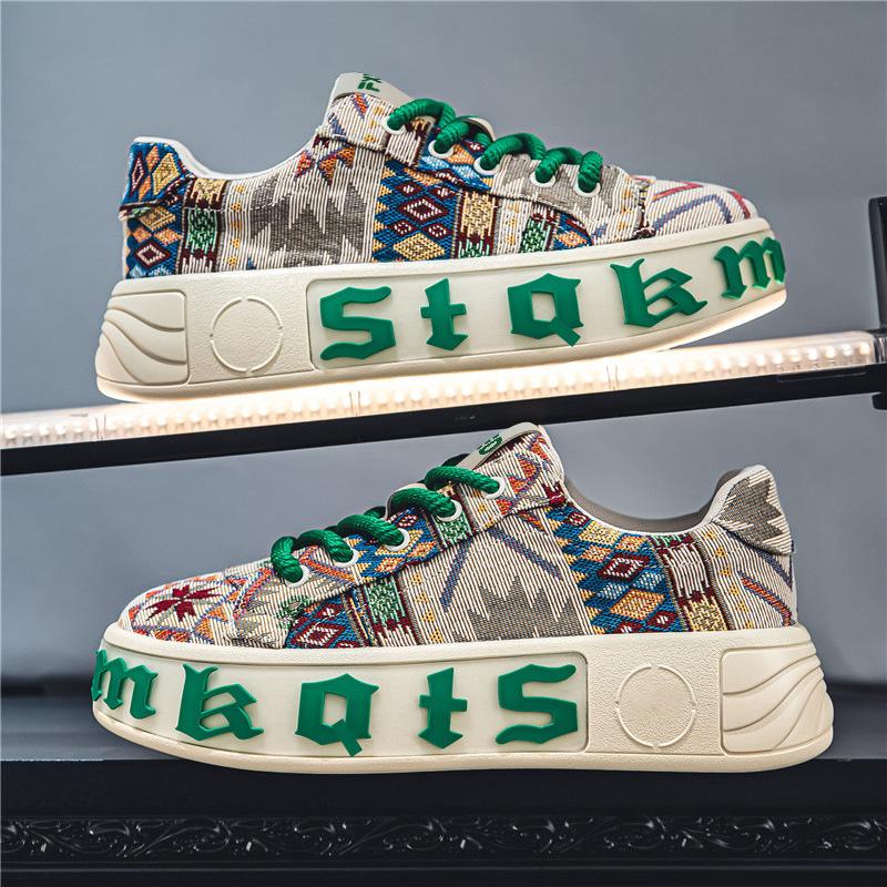 Fashion Camouflage Men's Vulcanized Shoes Low Top Heightened Platform Shoes New Ethnic Style Casual Shoes Designer Sneakers 2025
