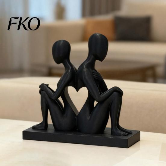 Minimalist Desk Accessory 3D Printed Abstract Back-to-Back Couple Sculpture, Matte Black Desktop Ornaments with Nordic Style Decoration