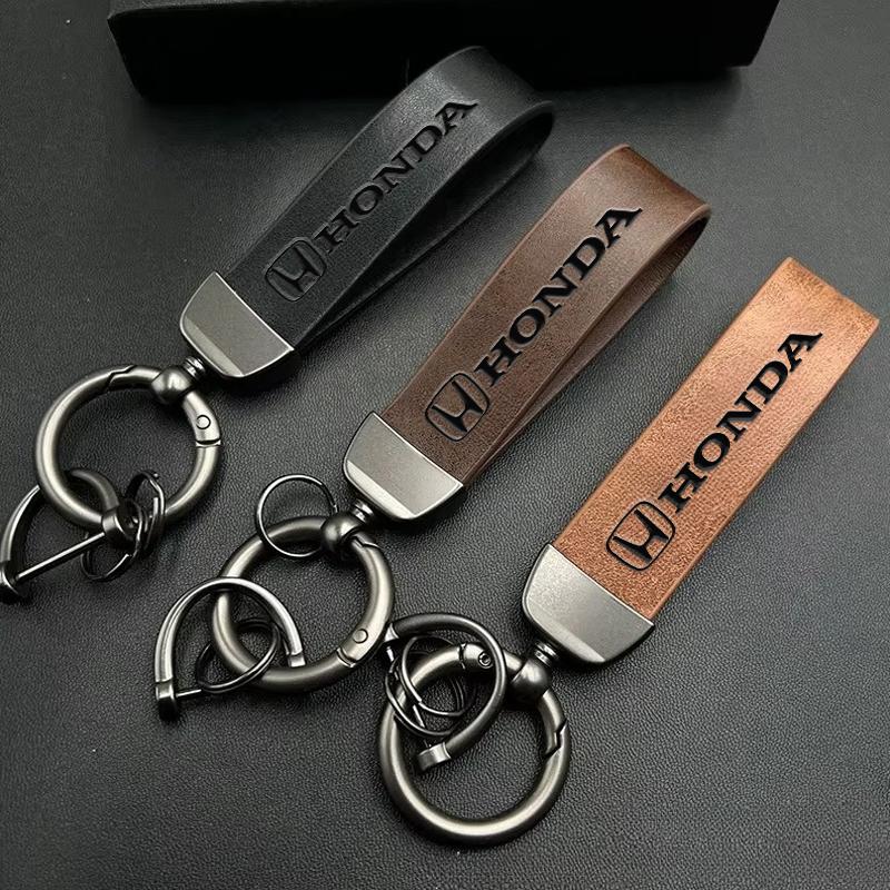 Honda Car Logo Key Chain Metal Leather Keyring Auto Keychain For Honda Pilot Odyssey Civic HR-V Prologue ZR-V Passport Fit Freed SM1