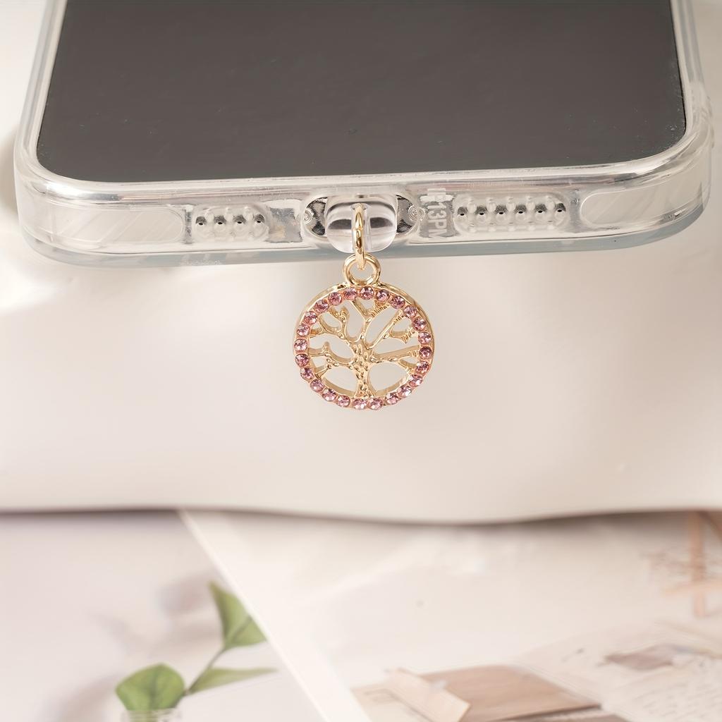 Rhinestone Small Tree Mobile Phone Dust Plug Simple Fashion Alloy Pendant Suitable for IPhone, Type-C for Android Pendant Jewelry