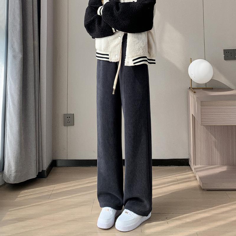 Chenille Lambswool High Waist Wide Leg Pants Women - Autumn/Winter Slimming Warm Straight Leg Pants