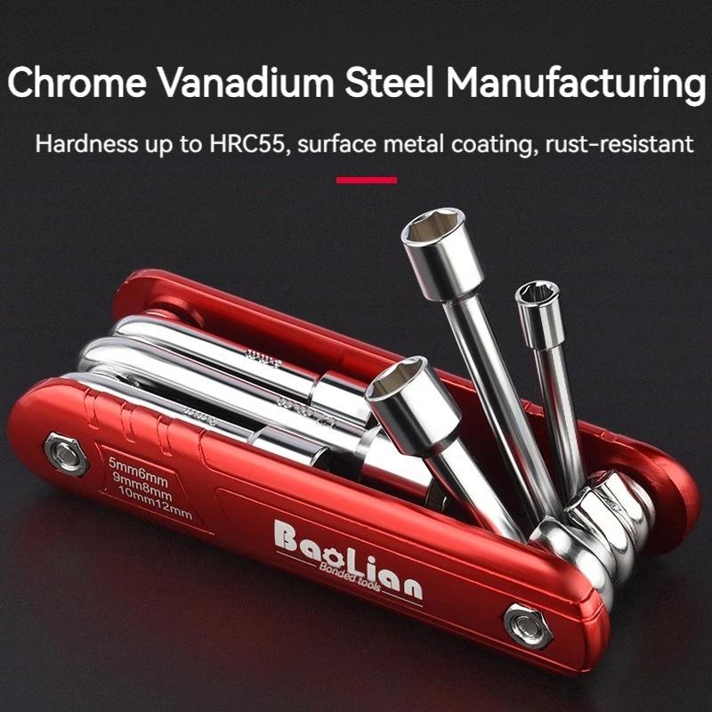 5-12mm Folding Socket Wrench Set Aluminum Alloy Handle Multifunction Household Portable 6 In 1 Hand Tools Combination Metric