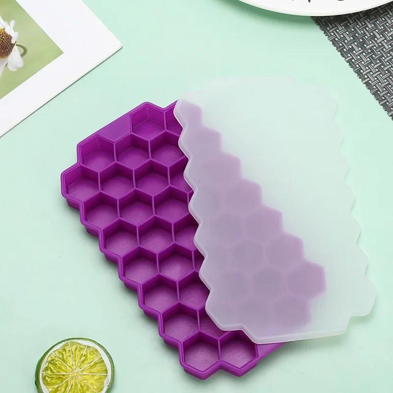 Reusable Silicone Ice Cube Tray with Removable Lids, BPA Free, Creative Honeycomb Cube Maker