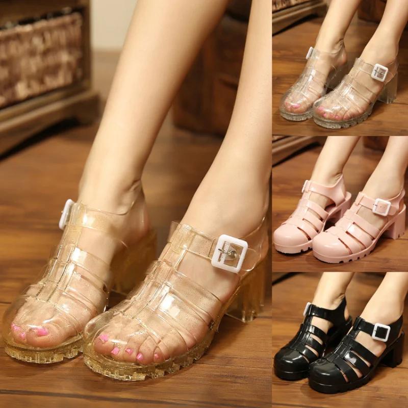Fashion Summer Women new Sandals Transparent High Heels Platform Sandal Women Casual Jelly Shoes Lady Square Bling Sandalias