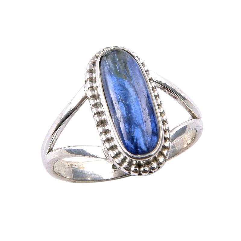 Anillo de plata de ley 925 maciza con gema de cianita natural, talla 8.5 W5g61