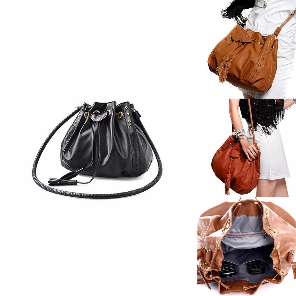 Elegant Women Bucket Shape Tassel Decorated Shoulder Cross Body Bag For Stylish Looks