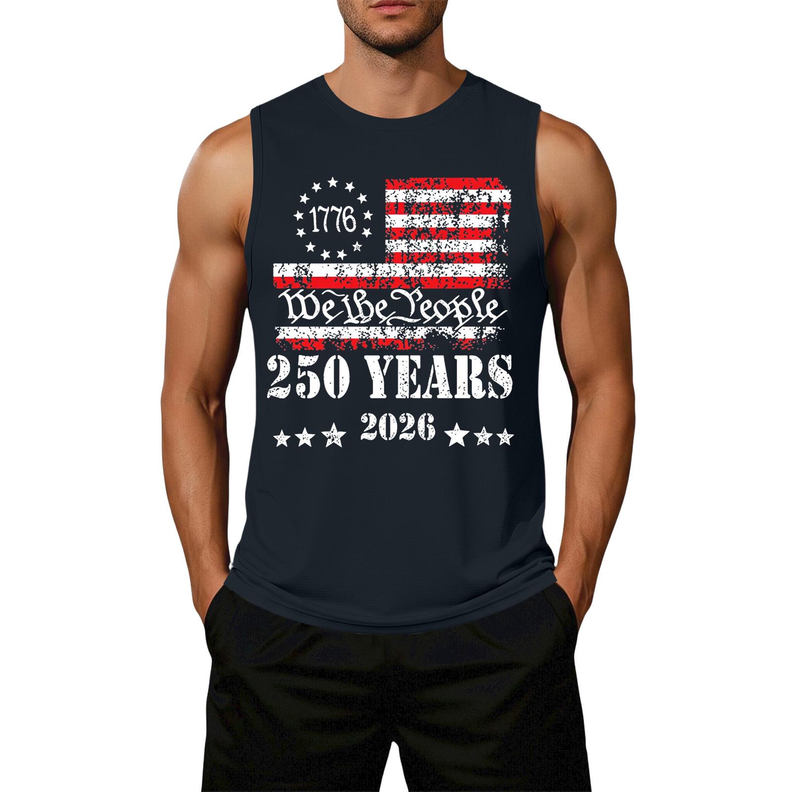 

Men s Loose Fit Casual Sleeveless Tank Top Flag Print Graphic 250 Years Anniversary Patriotic Design Lightweight Summer Shirt XXL Темно-синій