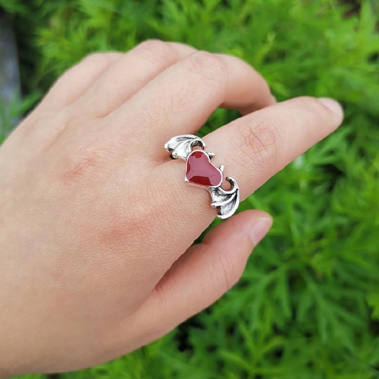 For Vampire Bat Heart Wing Ring Black Red Color Alloy Gothic Punk Ring Female