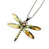 Color Crystal Dragonfly Necklace with Silver Chain and Ribbon