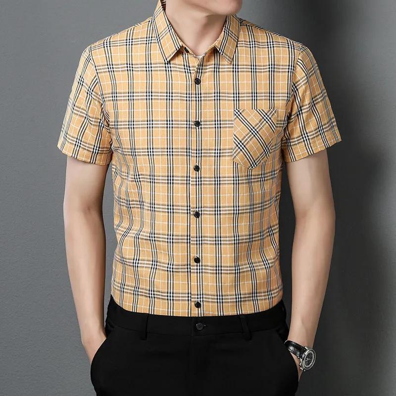 New Summer Men's Short-sleeved Shirt Plaid Slim Pocket Casual Top No-iron Anti-wrinkle