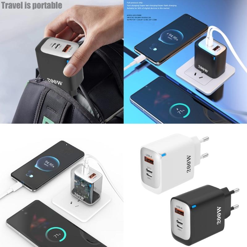 Universal 200W USB C USB A USB L Quick Charging Adapter Multiple Port Type C Travel Chargers for Multiple Devices